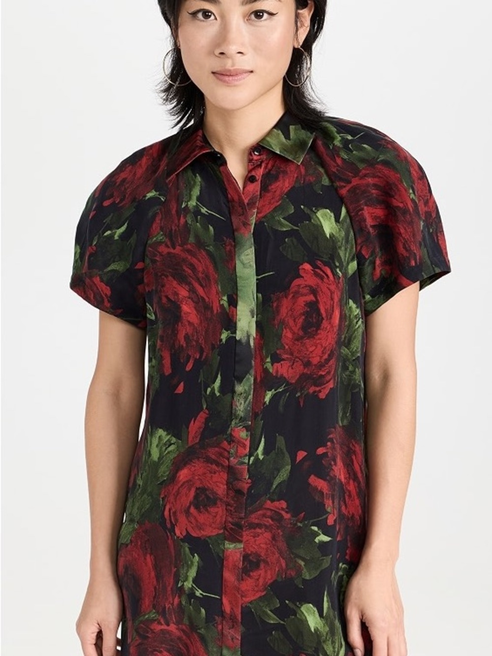 Alice + Olivia Black Shirt with Red Rose Print